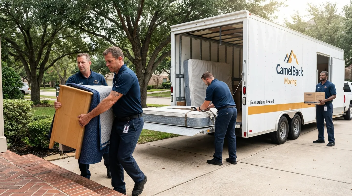 Crew loading residential truck for cross-state move from Robbins, NC