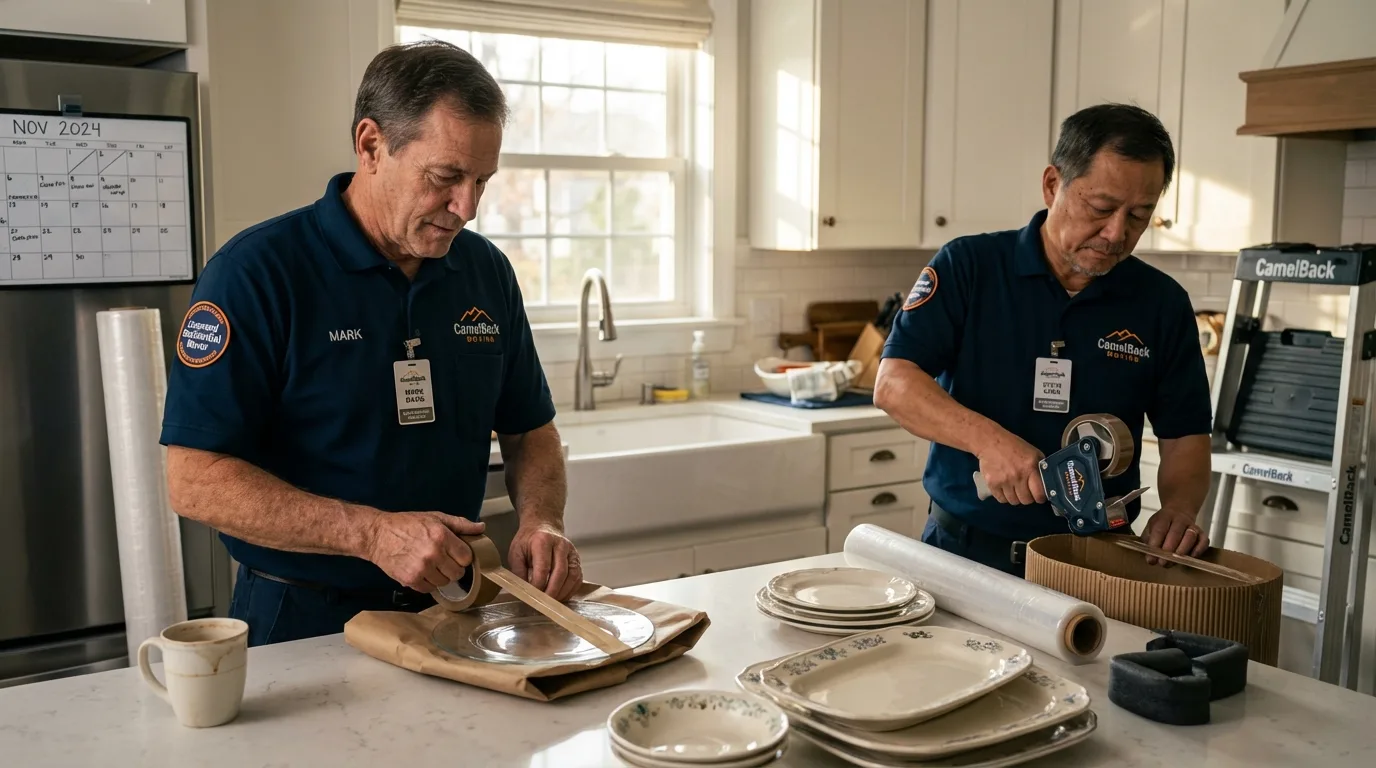 Professional crew packing kitchen dishware in Robbins, NC